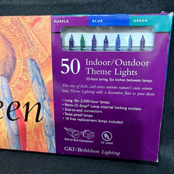 1995 Bethlehem Wintergreen Purple Blue Green 50 Indoor/Outdoor Mini Lights NOS - Picture 3 of 4